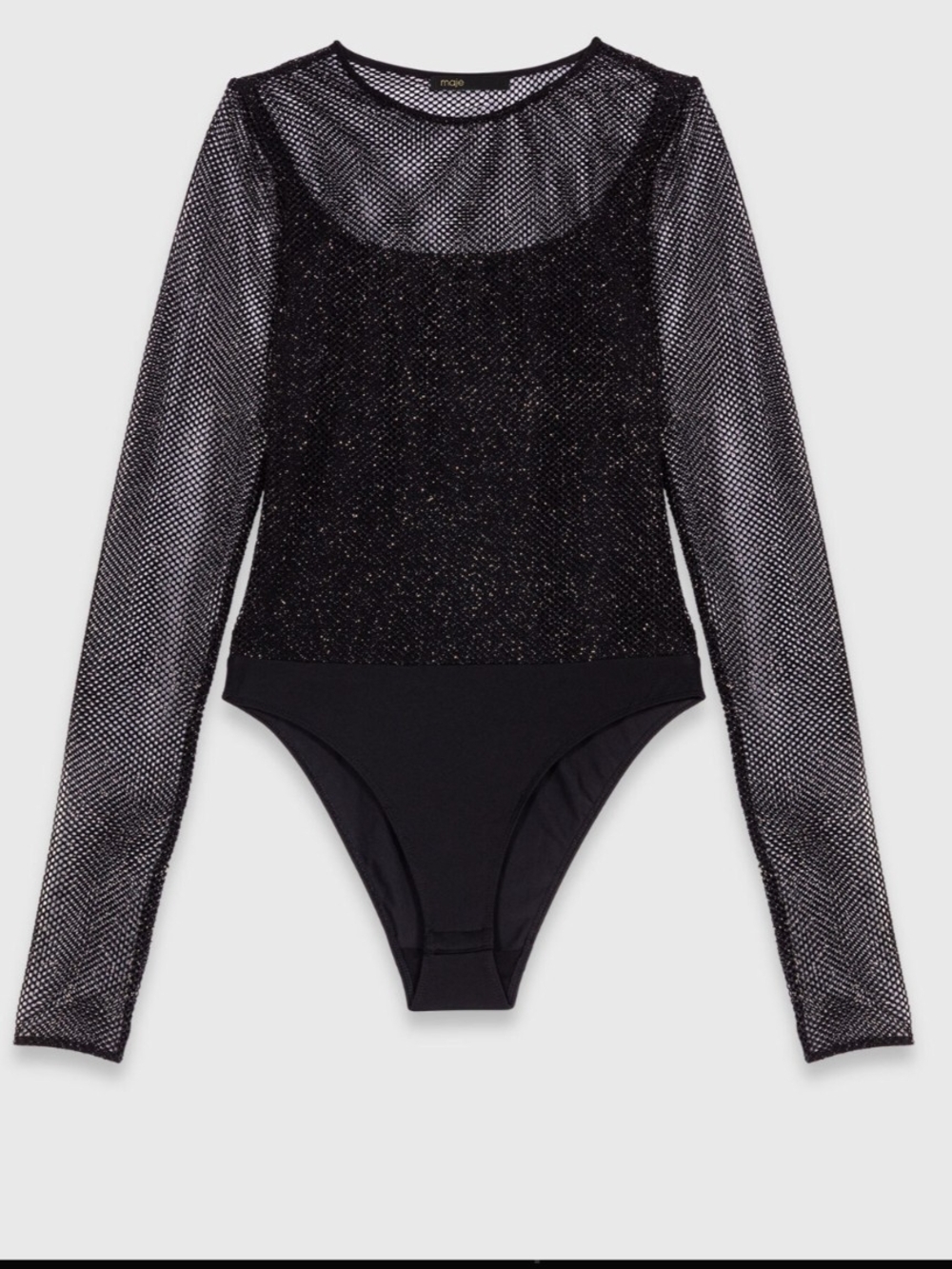 Maje Black Mesh Long-Sleeve Bodysuit